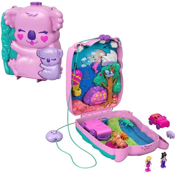 Polly Pocket 2-In-1 Travel Toy, 2 Dolls 1 toy car 5 animals, Koala Purse - Picture 3 of 8